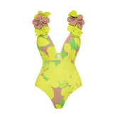 2025 trend Woman Deep V Lemon Printed Swimsuit set  two-piece Swimwear Women luxury Beachwear Bathing Suit beach dress wholesale